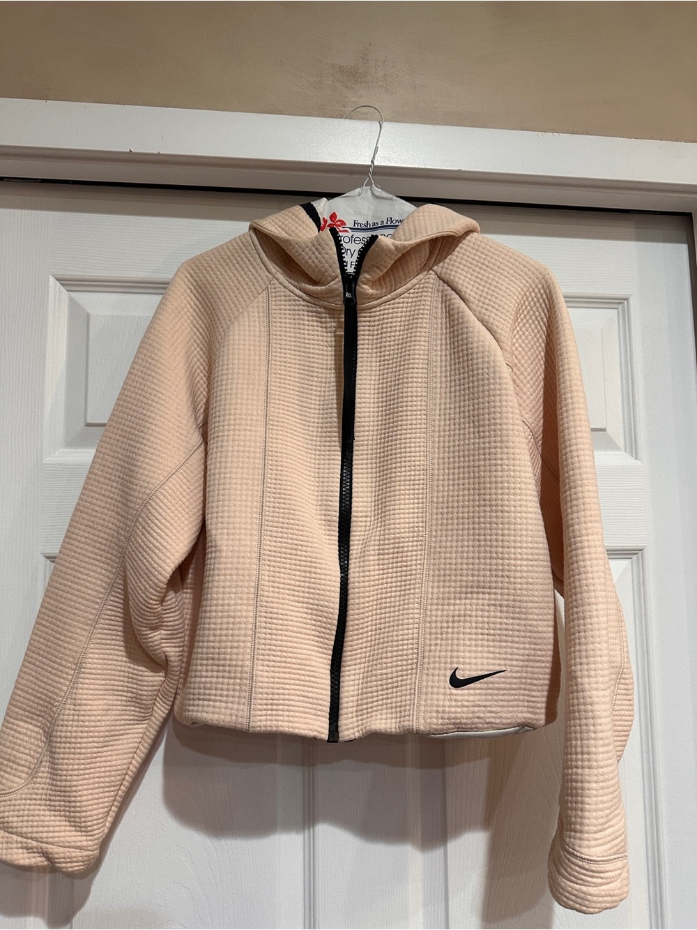 Nike Women's Peach Waffle Hooded Bomber Jacket with Black Zip